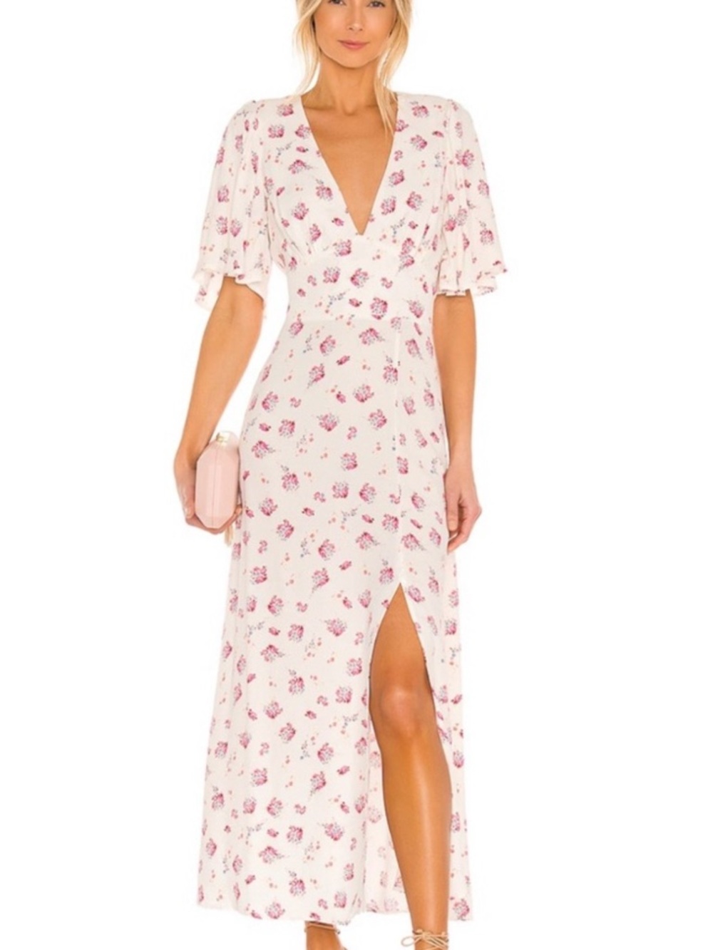NWT AFRM  Floral V-Neck Maxi Dress with Flutter Sleeves